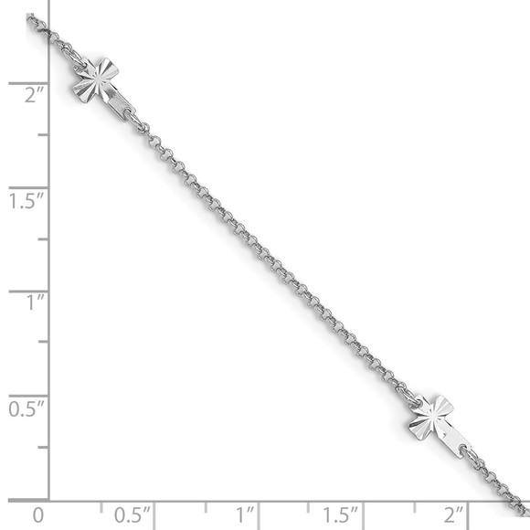 925 Sterling Silver Diamond-cut Cross Charm s 9" + 1" Ext. Fine Jewelry Anklet - Picture 5 of 6